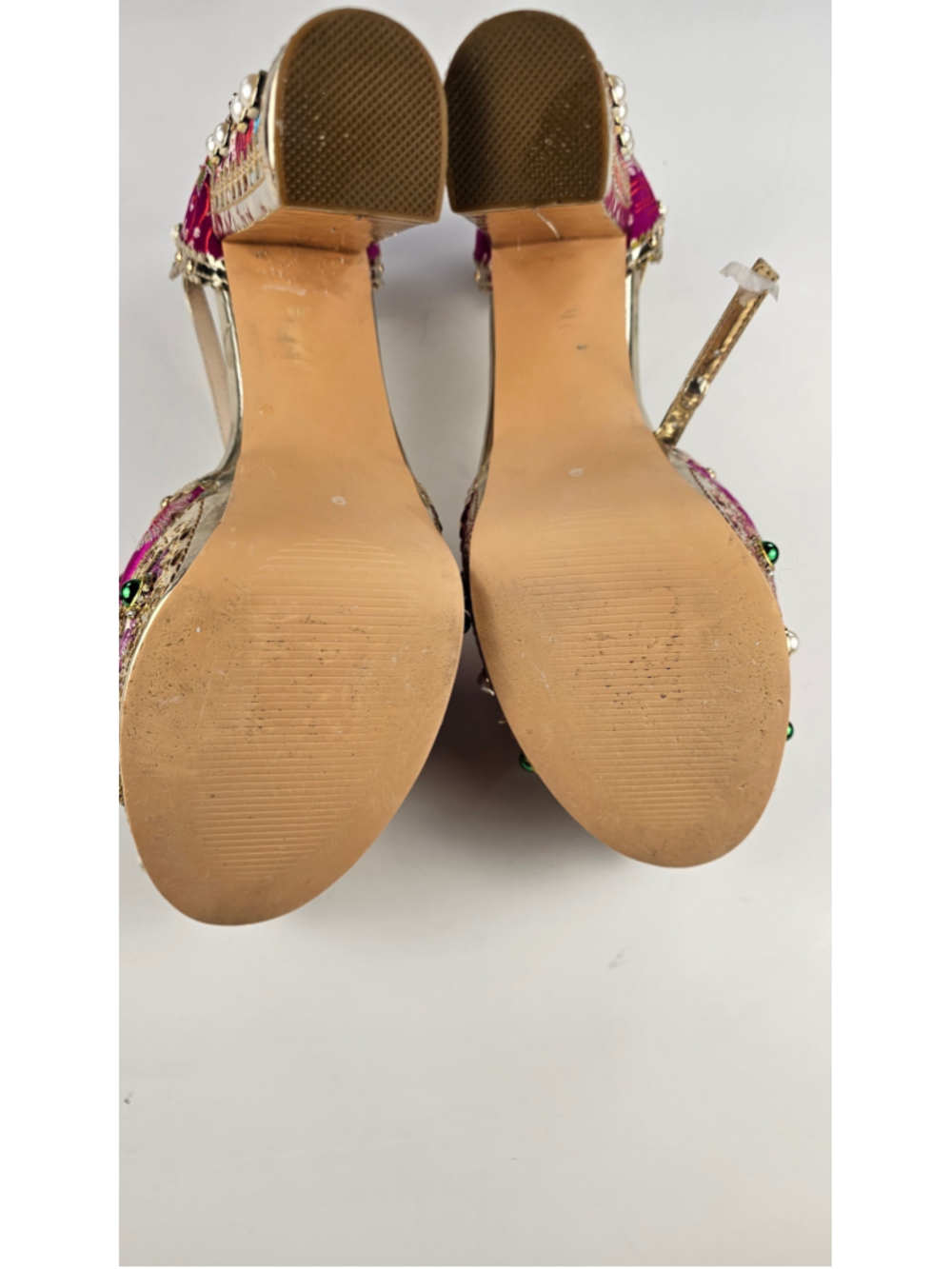 Embellished Pink Floral Platform Heels by ALTAIR WANG - Picture 8 of 8
